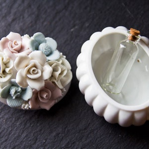 Floral Perfume and Trinket Dish With Perfume Oil, Vintage, Ceramic