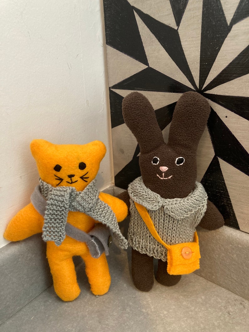 Bunny and kitty cuddly toy set