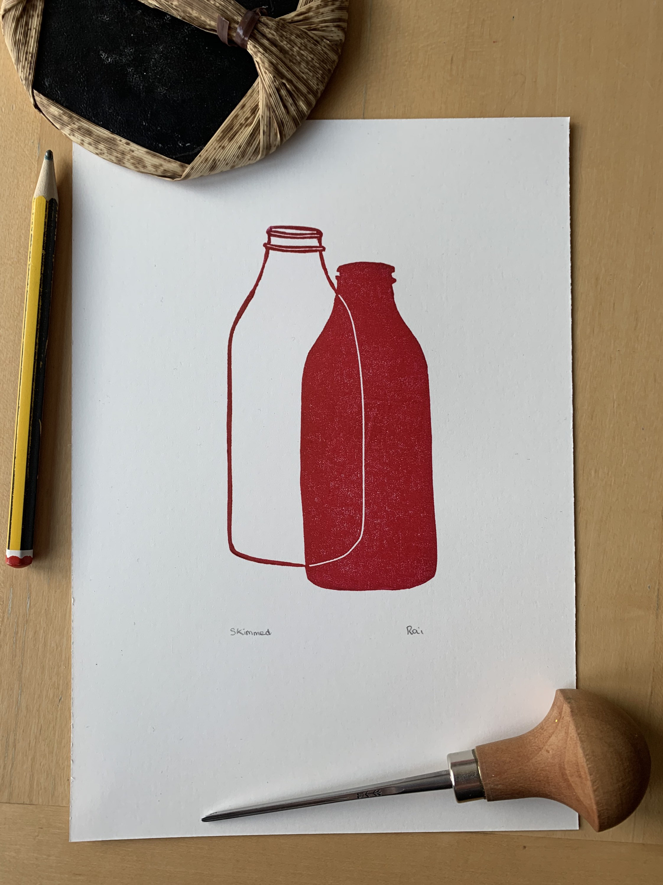 Milk Bottles Original Lino Print | Etsy