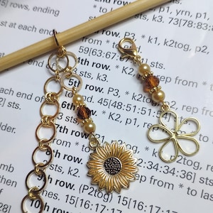 Chain row counter, knitting counter, sunflower design