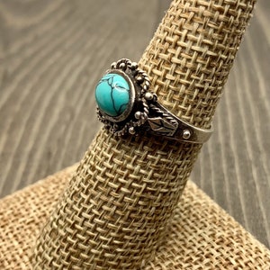 Southwestern Vintage Türkis und Sterling Silber Ring, Größe 7.