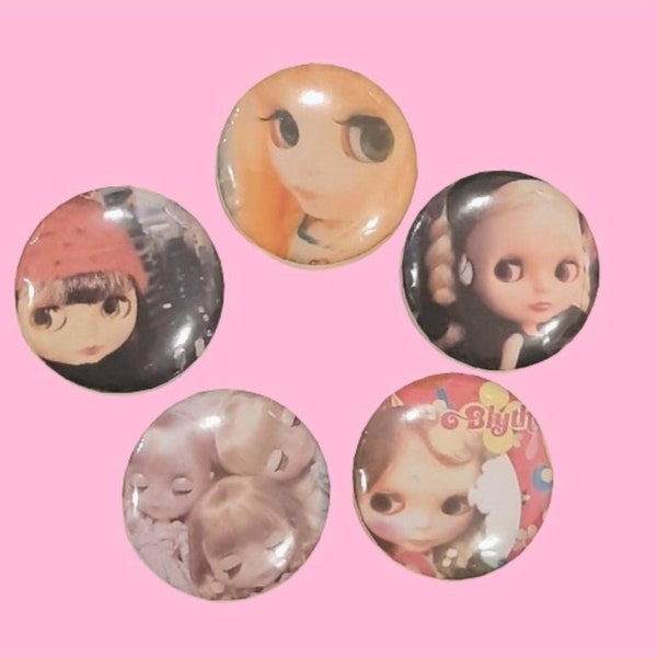 Blythe doll pin button lot of 5 bundle set cute kawaii goth gothic coquette alternative Harajuku handmade pastel goth