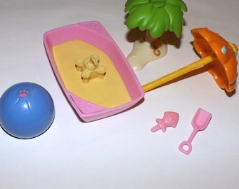 Littlest Pet Shop LPS authentic collectible Original Accessory Accessories Sand Sandbox Play Toy Outdoor Lot Umbrella Tree Ball Shovel Set