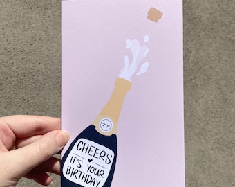 Champagne Birthday Card: Birthday Card, Happy Birthday Card, Handmade Card, Feel Good Card, Champagne Bottle Card, Happy Card, Birthday Card