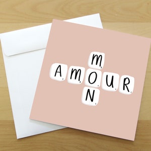 Carte de Scrabble de la Saint-Valentin: Carte de Saint-Valentin, Bonne Saint-Valentin, Lettres de Scrabble, Carte Français, Mon Amour, Carte de vœux