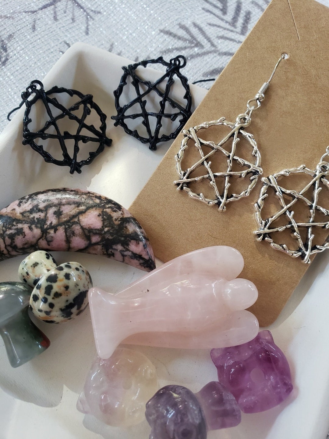 Orecchini Pendenti Pentagramma In Argento Sterling 925 - Gioielli Pagani Wiccan, Regalo Per Donne - Confezione Regalo