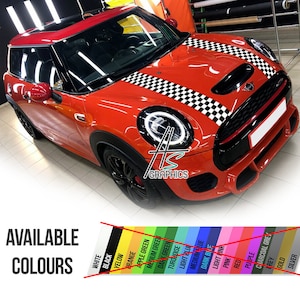Franjas de cuadros para el capó del Mini Cooper, rayas para el capó, calcomanías decorativas de carreras, gráficos de vinilo adhesivo