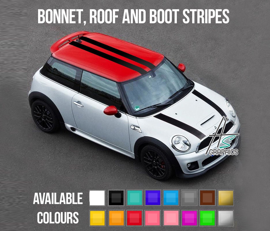 Mini Cooper Bonnet Stripes, Stripes for Hood, Roof and Boot