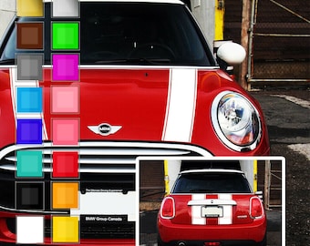 Mini Cooper bonnet and boot stripes, stripes for hood and boot, racing decoration decals, adhesive vinyl graphics