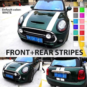 Mini Cooper bonnet and boot stripes, Plain stripes for hood and boot, racing decoration decals, adhesive vinyl graphics