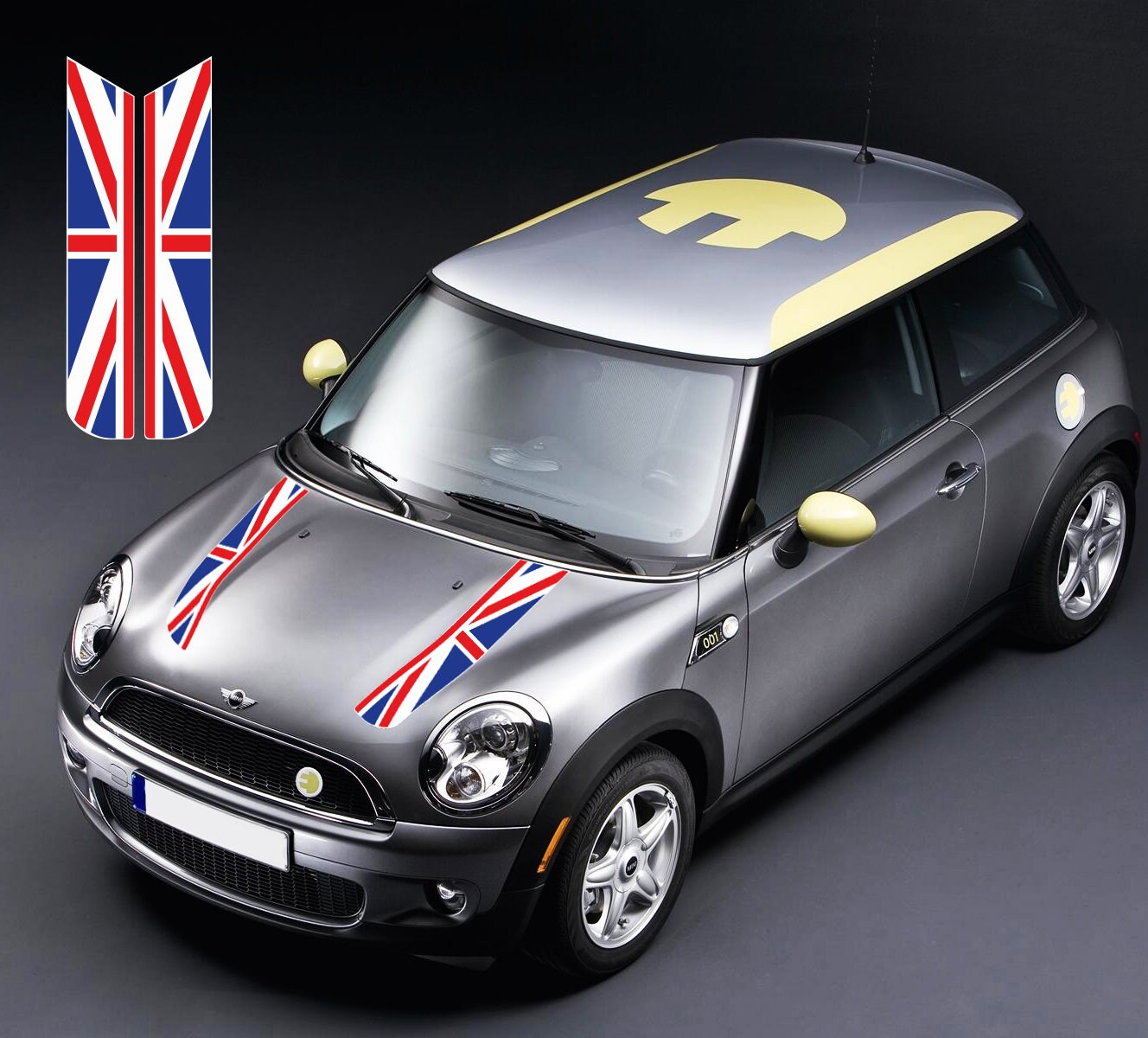 Mini Cooper Stripes, Union Jack Stripes for Hood, Racing Decoration Decals, Adhesive