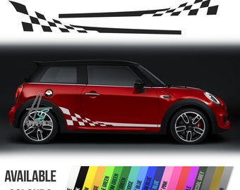 Mini Cooper side stripes, check stripes for side skirt, racing decoration decals, adhesive vinyl graphics