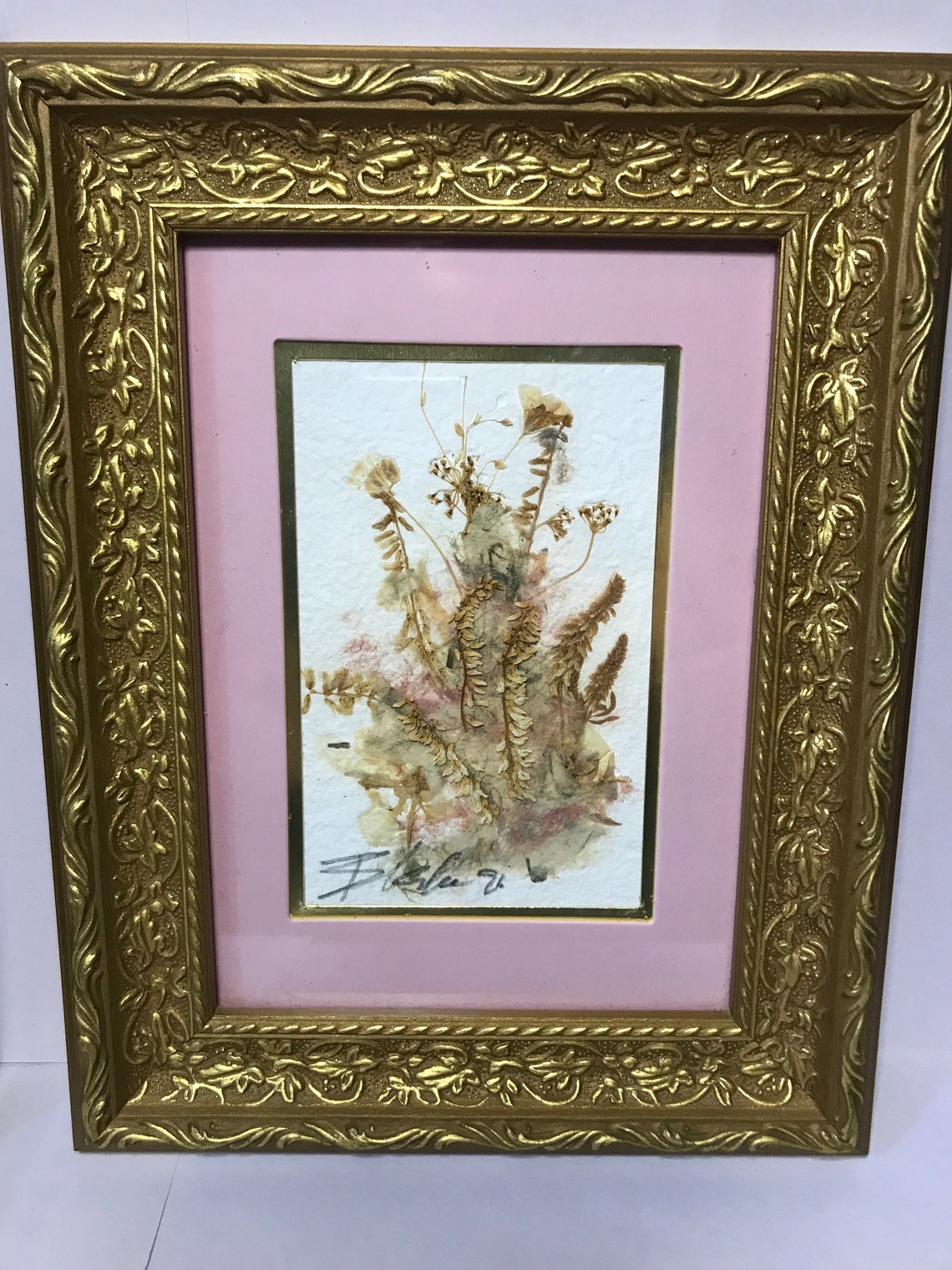 Vintage Original Pressed Flower Handmade Art Set of 2 Etsy