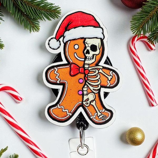 Christmas Badge Reel - Skeleton Gingerbread Badge Reel - Cute Christmas Badge Reel - Xray Badge - Nurse Christmas Badge Reel - Radiology