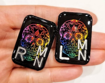 Rainbow Sugar Skull X-Ray Markers - Colorful Xray Markers with Initials - Rainbow X-Ray Marker - Radiology Markers - Rad Tech Gift