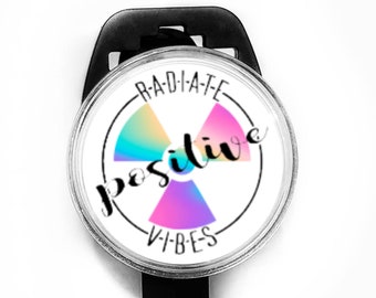 MRI Safe Badge Reel - Radiate Positive Vibes Mri Badge Holder - Non Magnetic Badge Reel MRI - MRI Tech Gift - Badge Reel Mri - Mri Tech