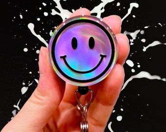 Happy Face Badge Reel -  Smiling Badge Reel, Nurse Badge - Work Badge - Xray Badge - Retro Badge - Cute Badge - Badge Reel Nurse- Nurse Gift