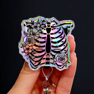 Holographic Ribcage Badge Reel Xray Badge Reel Nurse badge Radiology Badge Reel Anatomy Badge Reel Xray Tech Gift RN Gift image 1