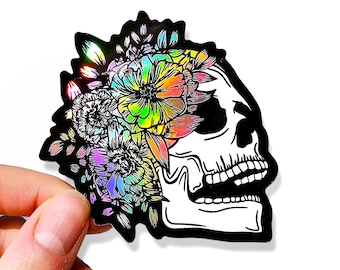 Floral Skull Sticker - Xray Sticker - Radiology Sticker - Tumbler Sticker - Nurse Sticker - Anatomy Sticker - Holographic Sticker - Skull