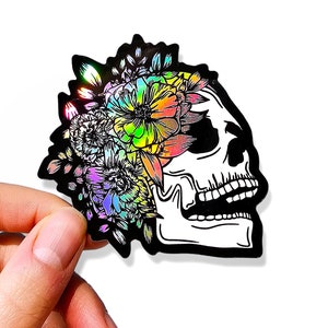 Floral Skull Sticker - Xray Sticker - Radiology Sticker - Tumbler Sticker - Nurse Sticker - Anatomy Sticker - Holographic Sticker - Skull image 1
