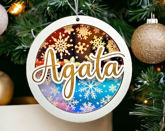 Personalized Christmas Ornament - Name Ornament - Custom Ornament - Iridescent Ornament - Wooden Ornament - Christmas Tree Decor - Xmas Gift