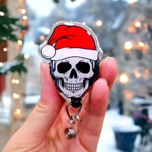 Christmas Badge Reel - Xray Badge - Nurse Badge Reel - Skull Santa Badge - Gift for Nurse, Skull Badge Reel,  Glitter Badge, Radiology Badge