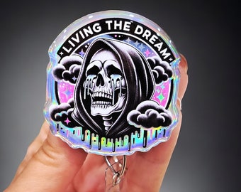 Funny Badge Reel - Living the Dream - Nurse Badge Reel - Skull Badge - Xray Badge Reel - Grim Reaper Badge Reel - Radiology Badge Reel