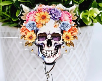 Floral Skull Badge Reel - Radiology Badge Reel - Xray Badge Reel - Nurse Badge Reel- Gift for Xray Tech - Rad Tech Gift - Xray Student