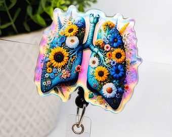 Floral Lungs Badge Reel - Respiratory Badge Reel - RRT badge - Nurse Badge Reel - Holographic Badge - Pulmonology Badge - Anatomy Badge