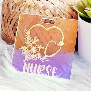 Iridescent Nurse Badge Buddy - Floral Stethoscope Badge Buddy - Bsn RN Badge Buddy- Nurse Gift - RN Badge Buddy - Engraved Badge Buddy