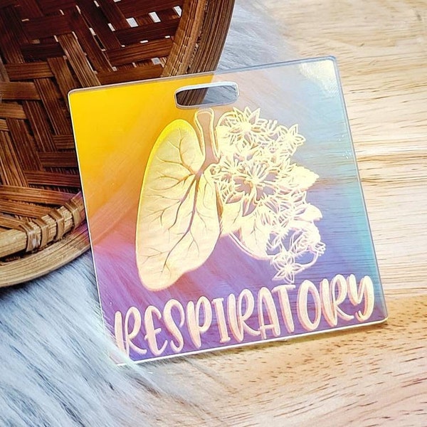 Iridescent Respiratory Badge Buddy, RRT Badge Buddy, Respiratory Therapist Gift, Pulmonology Badge, Floral Lungs Badge Buddy
