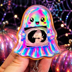 Spooky CT Tech Badge Reel - CT Ghost Badge Reel - Radiology Badge Reel - Iridescent Badge Holder - Halloween Xray Badge Reel - CT Tech Badge