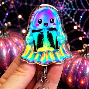 Spooky Ghost Xray Badge Reel - Xray Ghost Badge Reel - Radiology Badge Reel - Iridescent Badge Holder - Halloween Xray Badge Reel - Xray