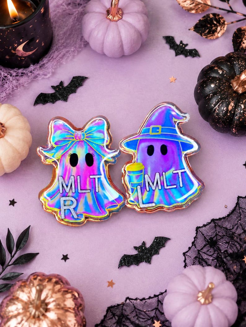 Iridescent Ghost Xray Markers - Halloween Xray Marker Set with Initial - Spooky Xray Markers - Acrylic Markers for Xray Techs image 2