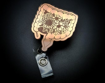 GI Nurse Badge Reel - Nurse Badge Reel - Floral Intestines badge - Anatomy Badge -  Rose Gold Badge - RN Badge Reel - Gi Nurse Gift - Gi Lab