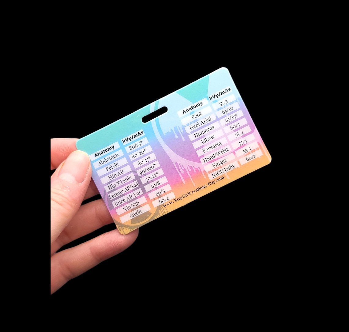 Xray Technique Card Xray Mas and Kvp Chart Radiology Etsy