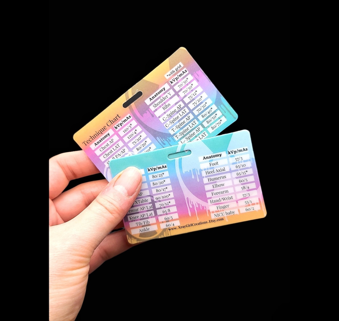 Xray Technique Card Xray Mas and Kvp Chart Radiology Etsy