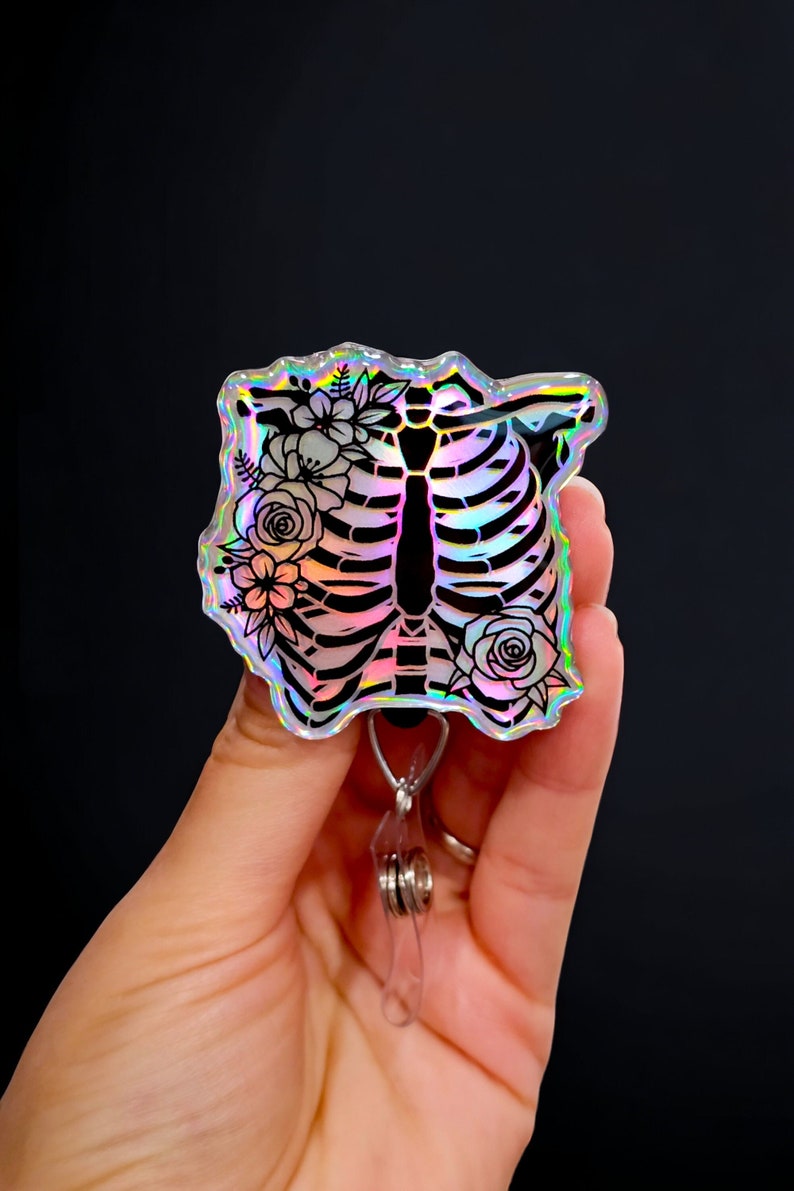 Holographic Ribcage Badge Reel Xray Badge Reel Nurse badge Radiology Badge Reel Anatomy Badge Reel Xray Tech Gift RN Gift image 1