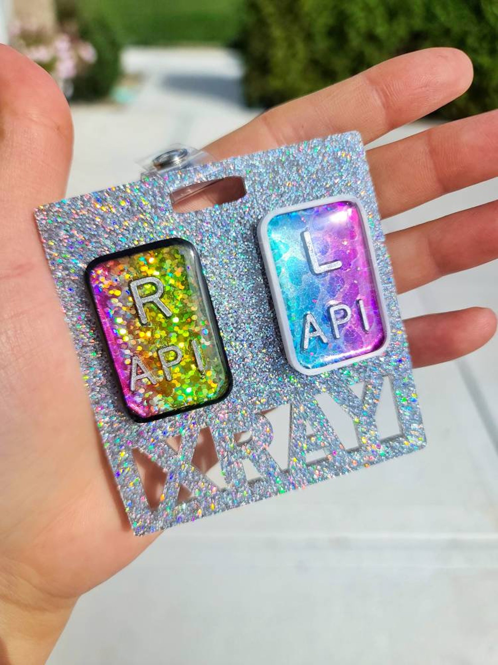Xray Markers Badge Reel and Badge Buddy Set Rainbow Glitter Etsy