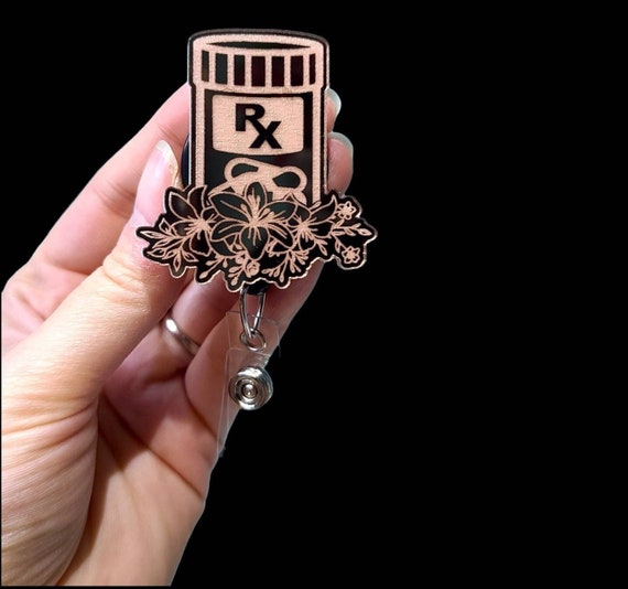 Pharmacy Badge Reel - Pill Bottle Badge - Rx Badge - Rose Gold Badge - Cpht badge - Pharmacy Tech Gift - Pharmacy Tech Badge - Pill Badge