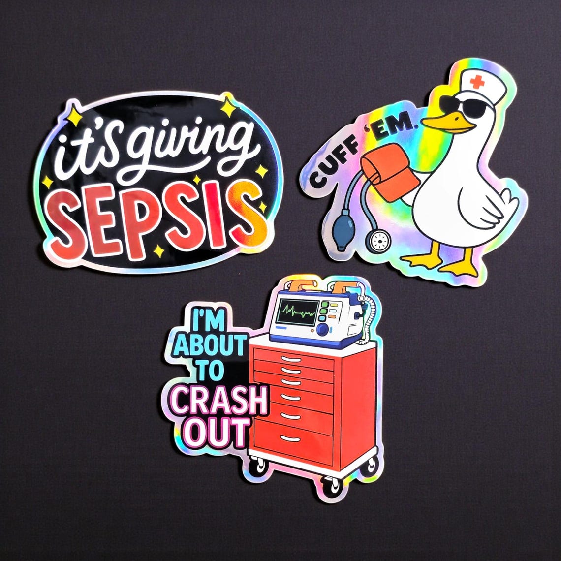 Cuff 'em Holographic Sticker - ER Nurse Sticker - Funny Medical Sticker ...