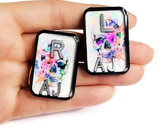 Floral Skull X-ray Markers - Rad Tech Gift - Split Skull X-Ray Markers - X-Ray Marker - Xray Markers met Initialen - Sparkle XRay Marker