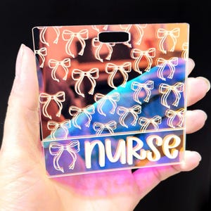 Coquette Badge Buddy - Bow Badge Buddy - Iridescent Badge - CNA Badge - LPN Badge - Healthcare Badge - Nurse Badge - Xray Badge - Radiology