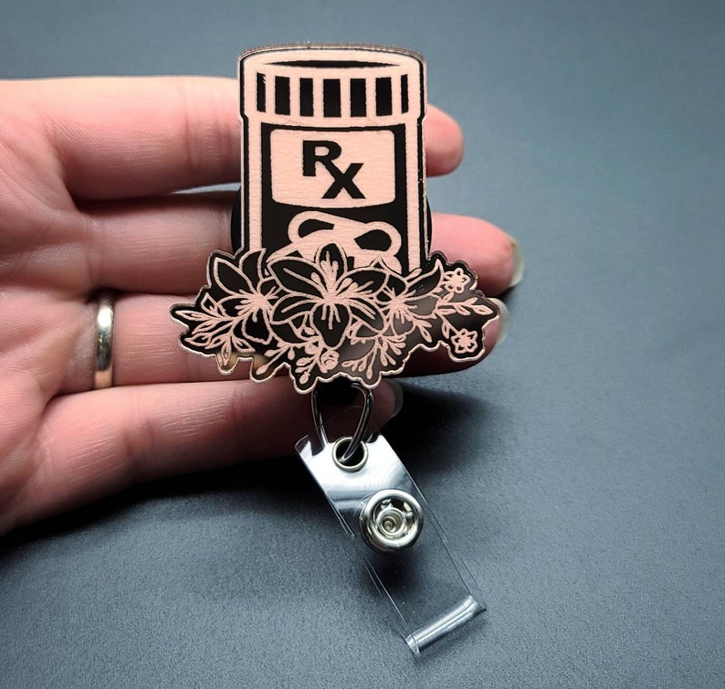 Pharmacy Badge Reel Pill Bottle Badge Rx Badge Rose Gold Etsy