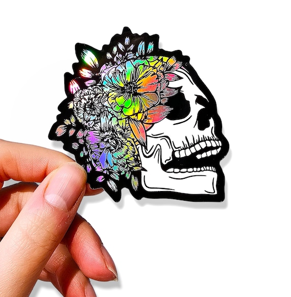 Floral Skull Sticker - Xray Sticker - Radiology Sticker - Tumbler Sticker - Nurse Sticker - Anatomy Sticker - Holographic Sticker - Skull
