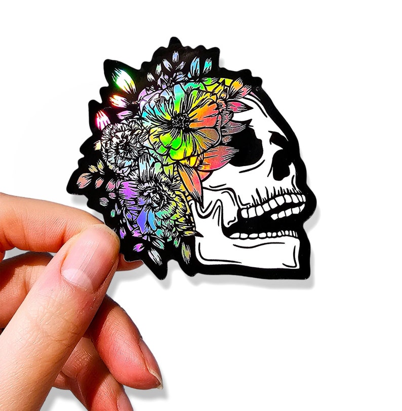 Floral Skull Sticker - Xray Sticker - Radiology Sticker - Tumbler Sticker - Nurse Sticker - Anatomy Sticker - Holographic Sticker - Skull image 1