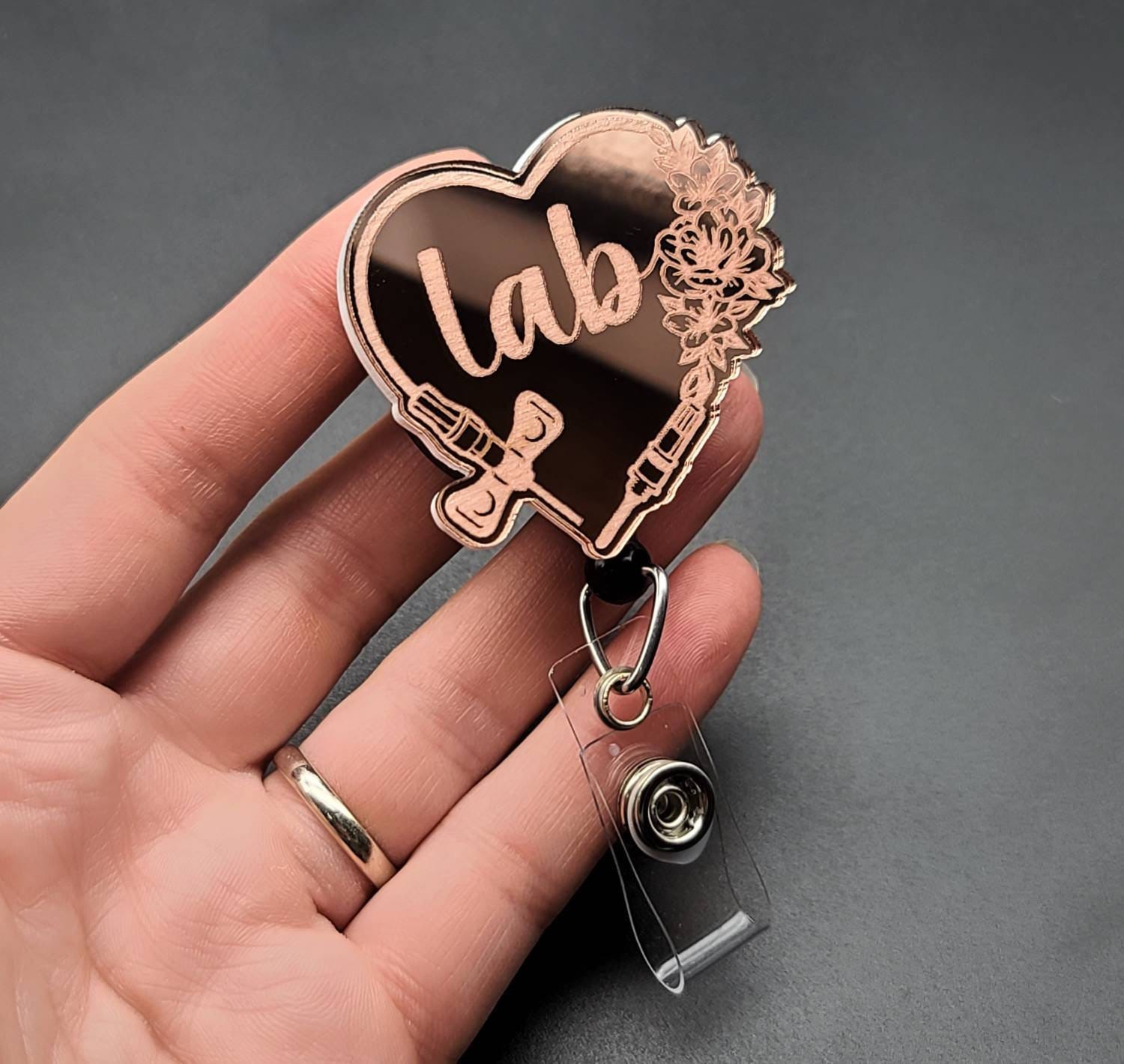 Lab Badge Reel, Phlebotomy Badge Reel, Laboratory Badge, Rose Gold Badge, Phlebotomist Badge, Lab Tech Badge, Butterfly Needle Badge