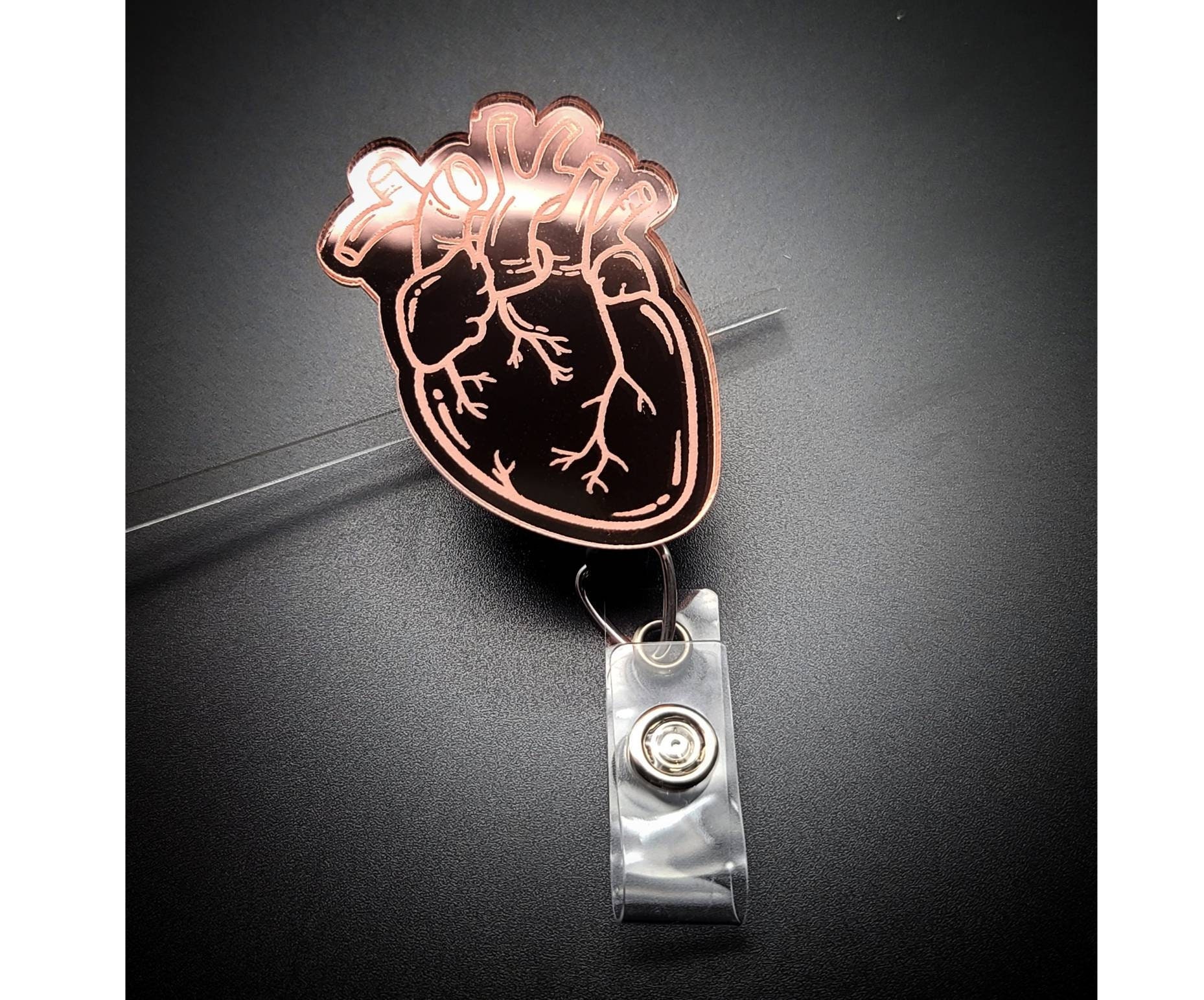 Cardiology Badge Reel - Heart Badge - Cath Lab Badge - Radiology Badge Reel - Rose Gold Badge - RN Badge - Anatomy Badge Reel - Nurse Gift
