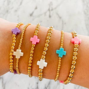 Gold Perlen Kreuz Armband - 14k Gold Filled Perlen