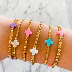 Gold Beaded Cross Bracelet - 14k Gold Filled Beads